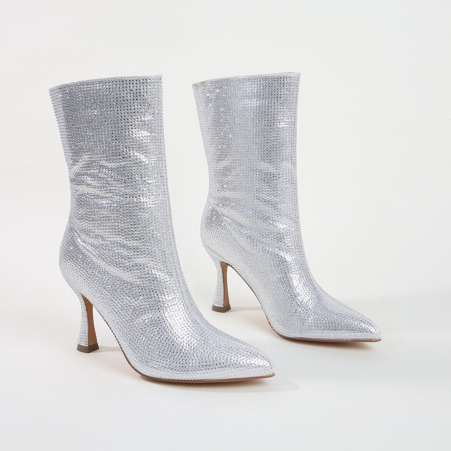 Ace Rhinestone Party Mid-Calf Boots - Silver