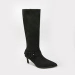 Aston Knee-High Suede Boots with Oversized Buckle Detail