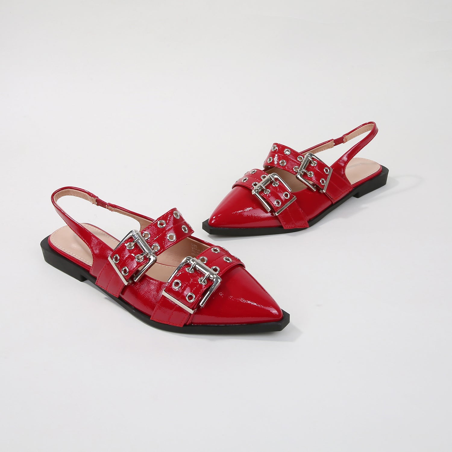Addison Red Double Buckled Slingback Flats