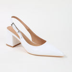 Cai Patent Block Heel Slingback Pumps