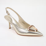 Ceira Patent Slingback Pump Heels with Metallic Trapezoid Accent