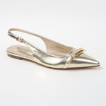 Chantal Metallic Buckle Pointed Toe Slingback Flats