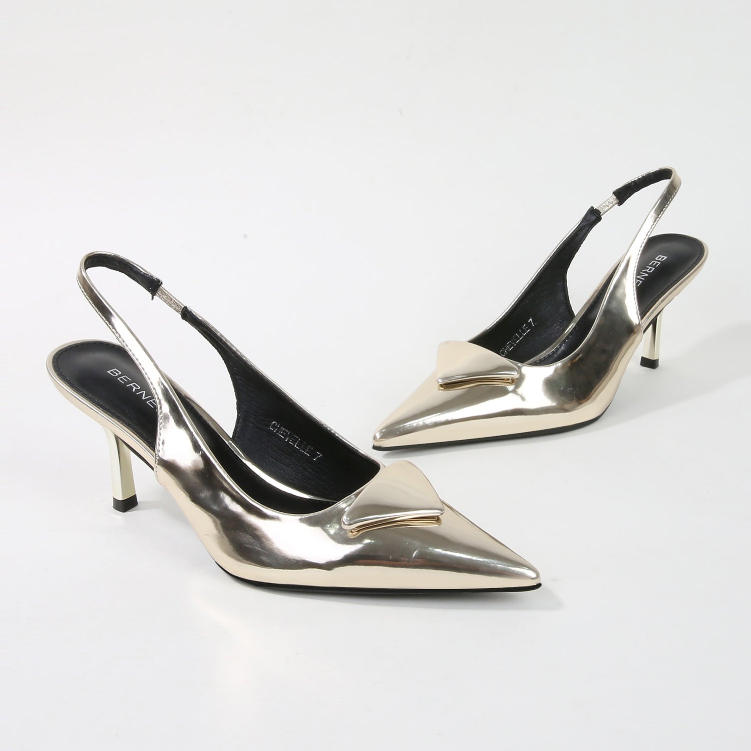 Chevelle Pointed-Toe Slingback Heels with Triangle Embellishment