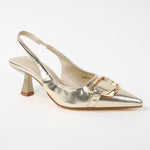 Cindy Patent Buckle Accent Slingback Pumps
