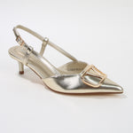 Clementine Glossy Slingback Kitten Heels with Sculped Buckle
