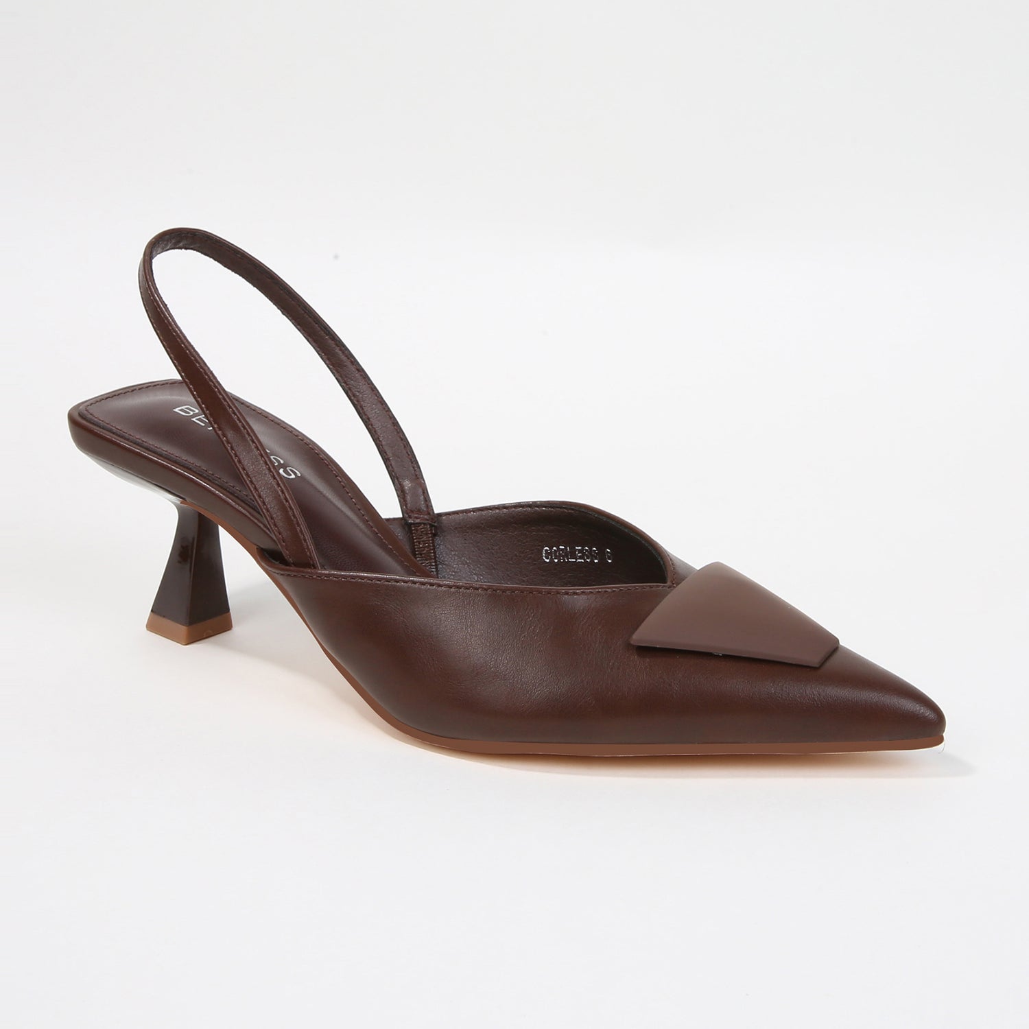 Corless Pointed Slingback Pump Heels with Trapezoid Accent