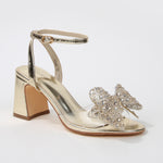 Fiora Rhinestone Embellished Butterfly Bow Block Heel Sandals