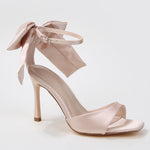 Fiorella Satin Bow Accent Square Toe Heel Sandals