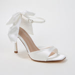 Fiorella Satin Bow Accent Square Toe Heel Sandals