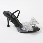 Fonda Clear Heeled Sandals with Rhinestone Bow