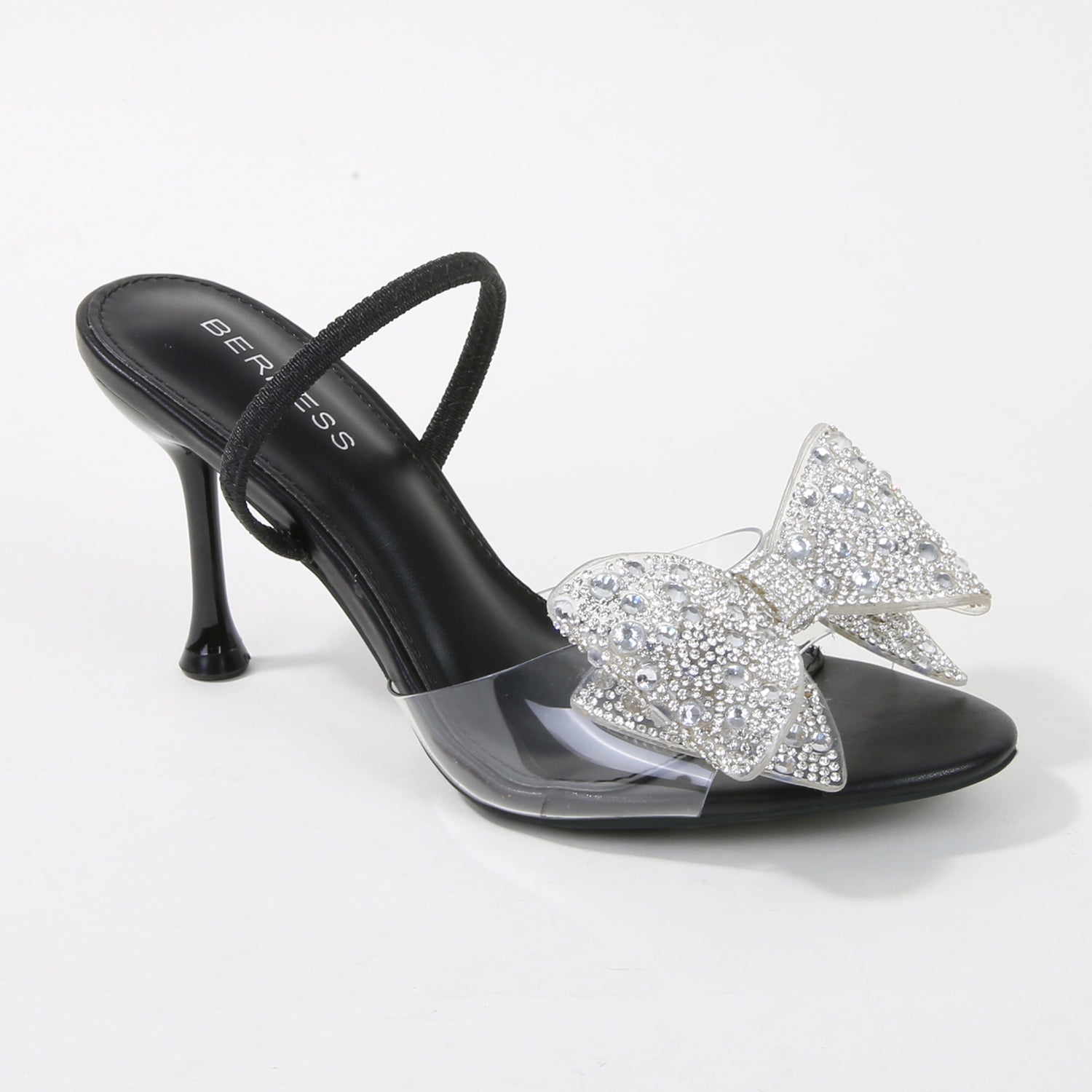 Fonda Clear Heeled Sandals with Rhinestone Bow