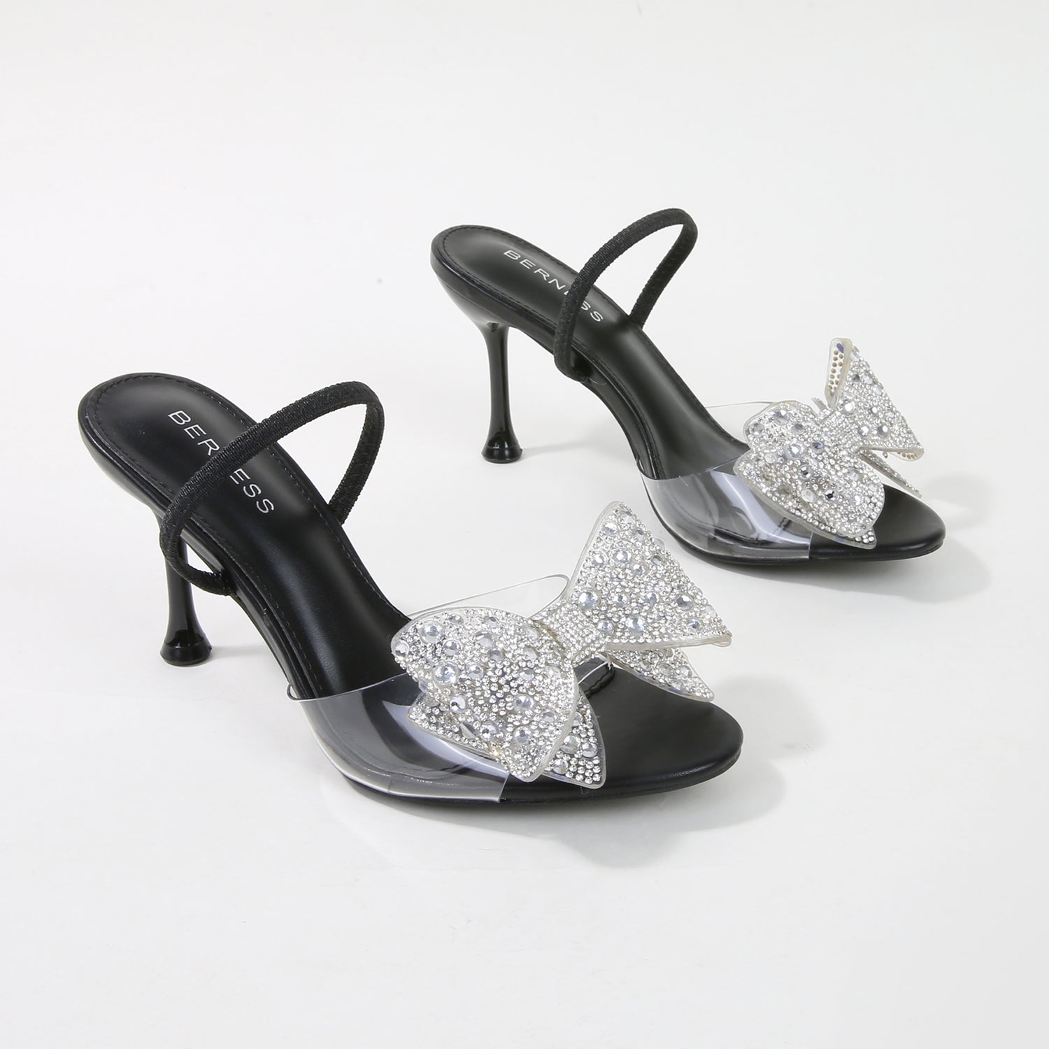 Fonda Clear Heeled Sandals with Rhinestone Bow