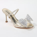 Fonda Clear Heeled Sandals with Rhinestone Bow