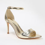 Hunter Stiletto Heels with Gold Metal Bar Ankle Strap