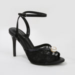 Julie Pearl Embellished Lace Mesh Stiletto Heel Sandals
