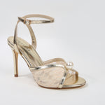 Julie Pearl Embellished Lace Mesh Stiletto Heel Sandals