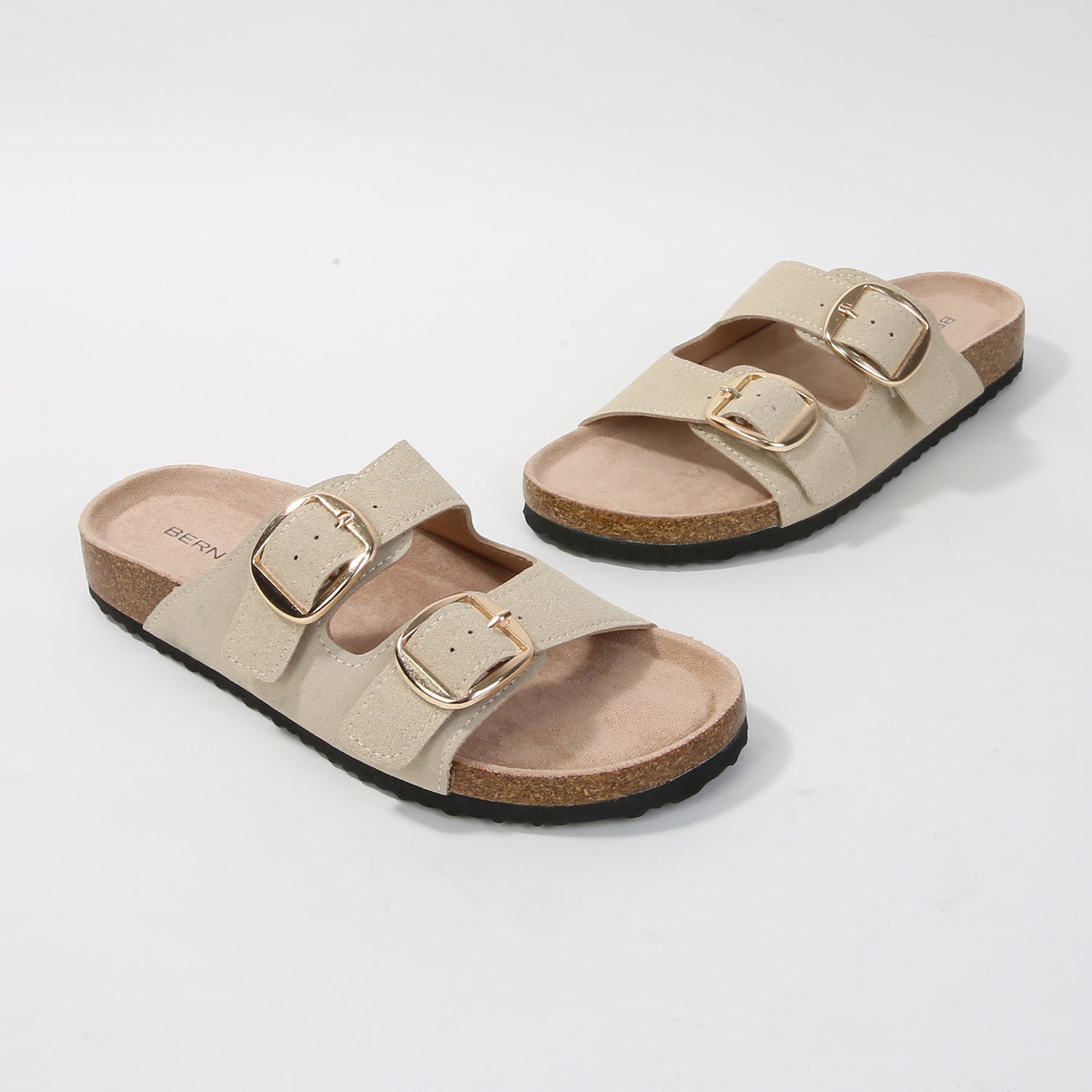 Karen Double Buckle Suede Slide Sandals