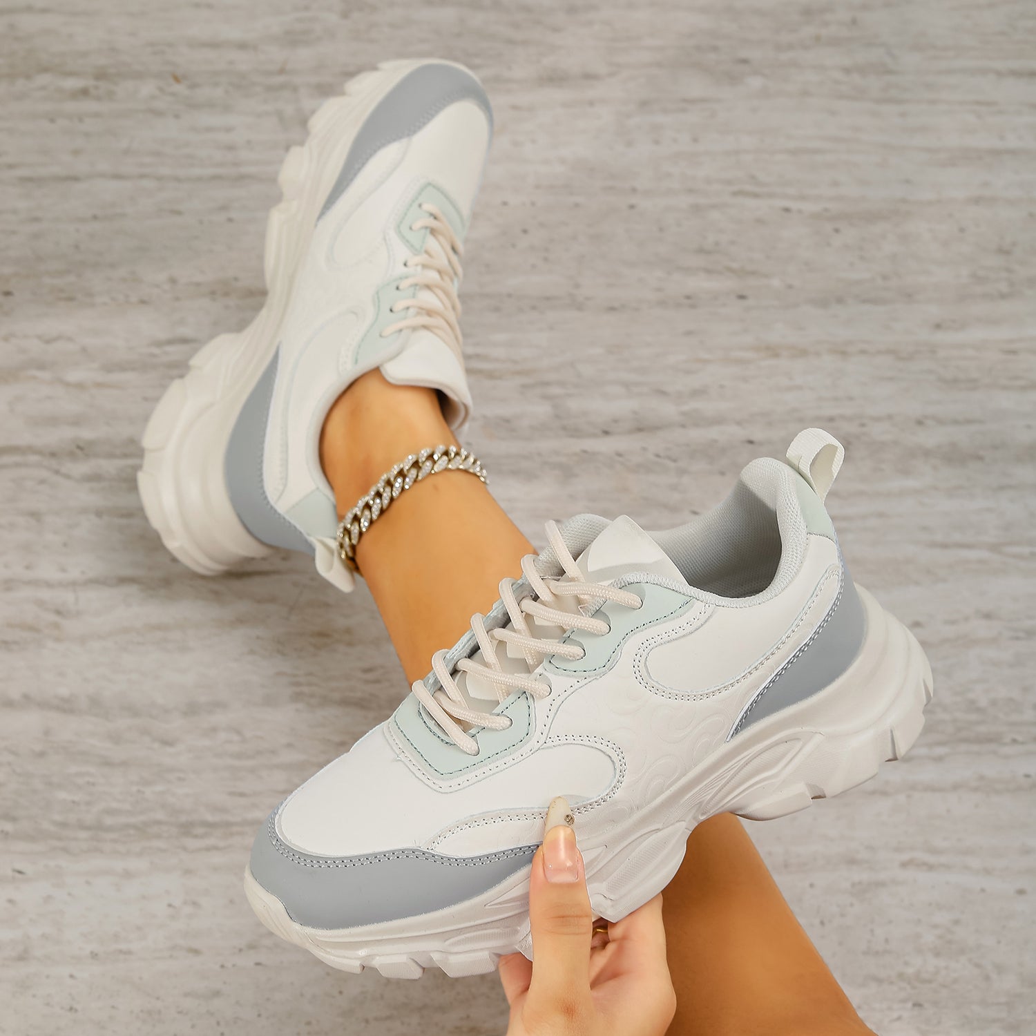 Lidia Panel Lace-Up Chunky Sneakers