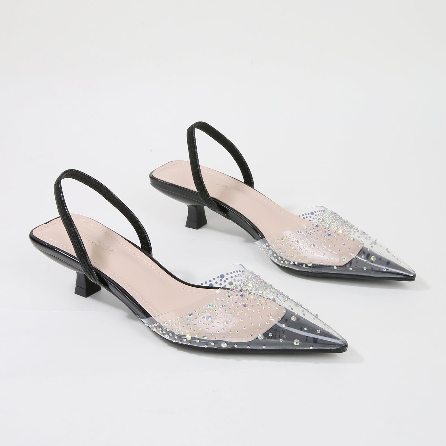 Mabel Clear Rhinestone Slingback Kitten Heels
