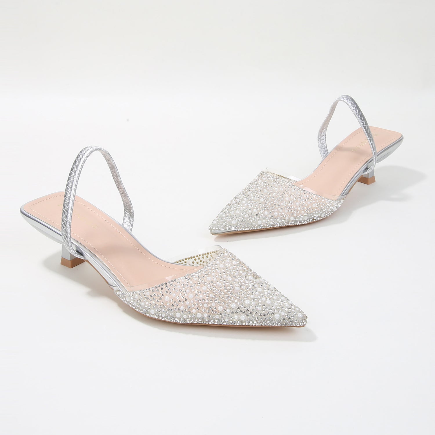 Mara Slingback Heels with Pearls and Rhinestones