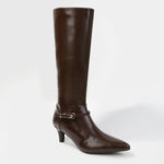Margot Buckle Pointed Toe Kitten Heel Knee-High Boots