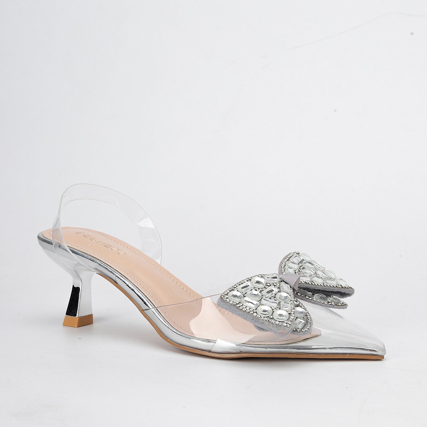 Maxi Clear Embellished Slingback Kitten Heels