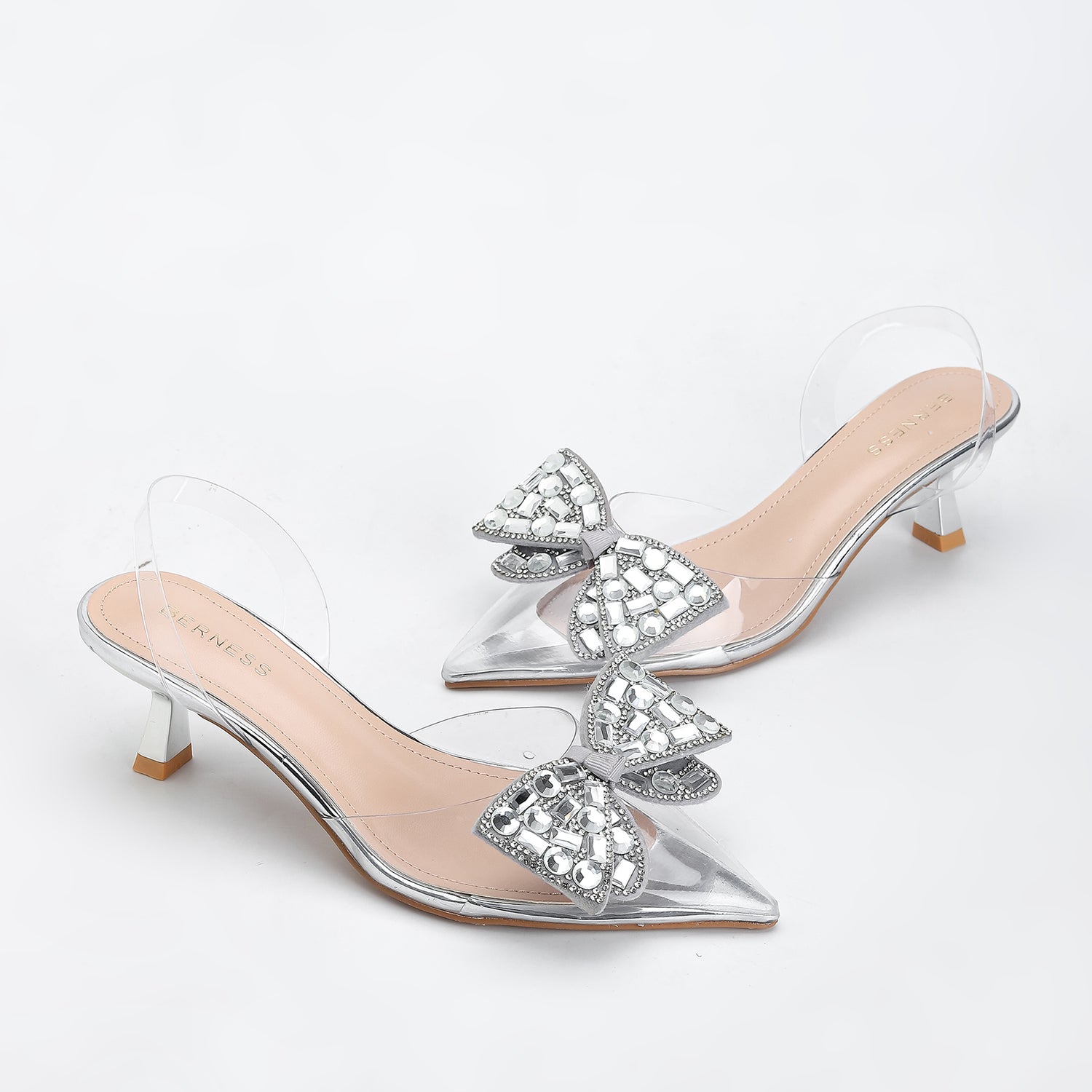 Maxi Clear Embellished Slingback Kitten Heels