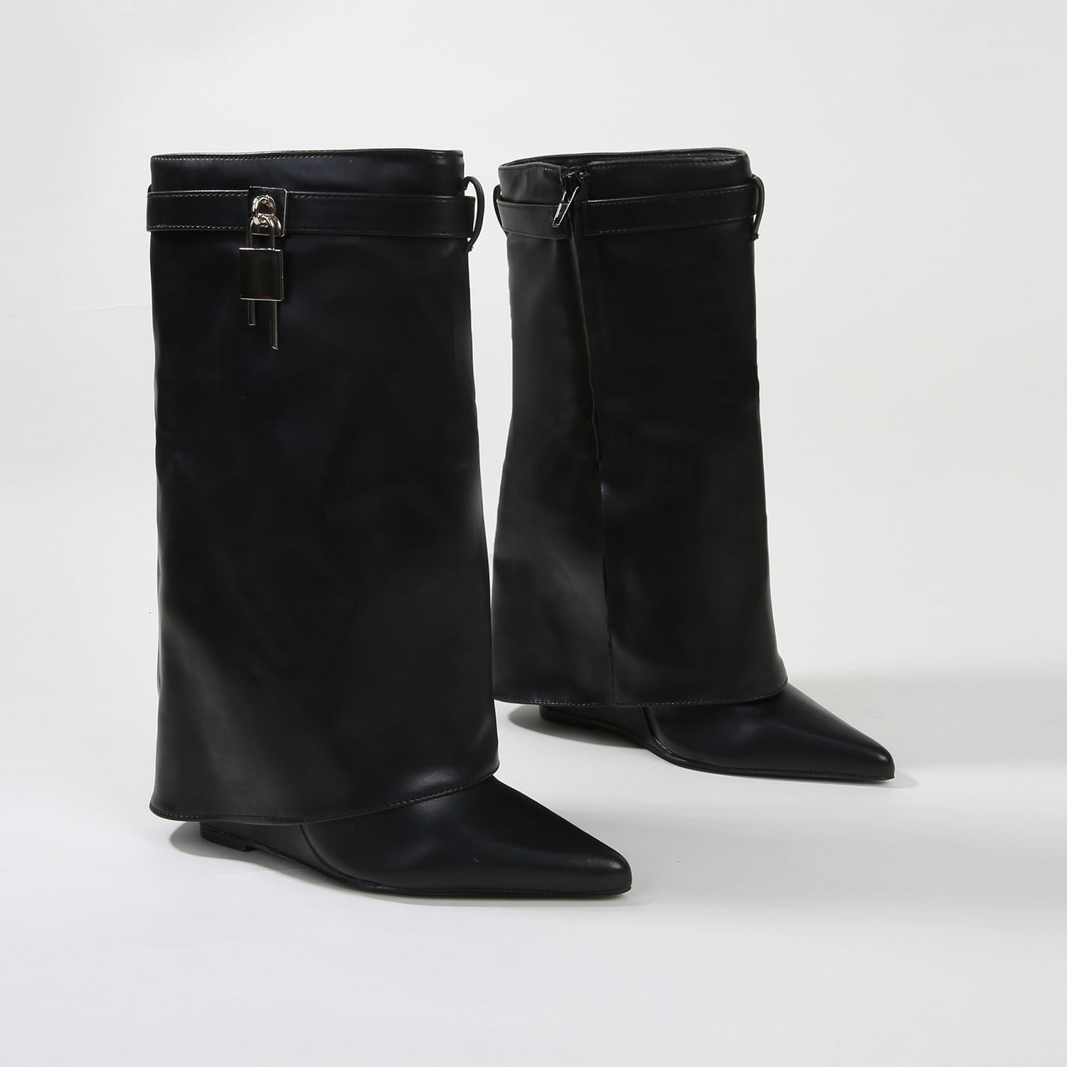 Paisley Leather Fold-over Wege Boots with Lock Detail