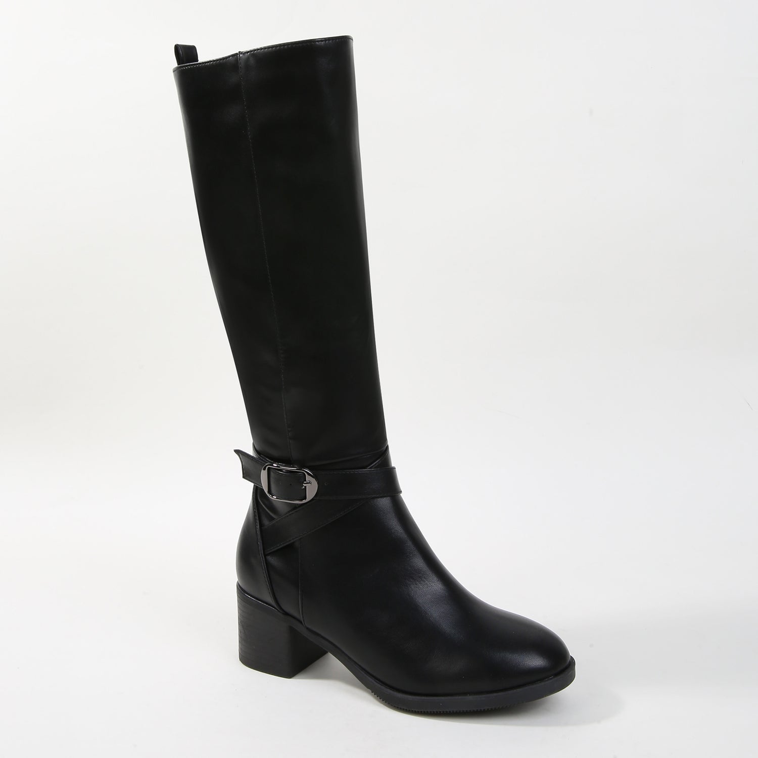 Prudencia Knee-High Riding Boots with Buckle Strap Detail
