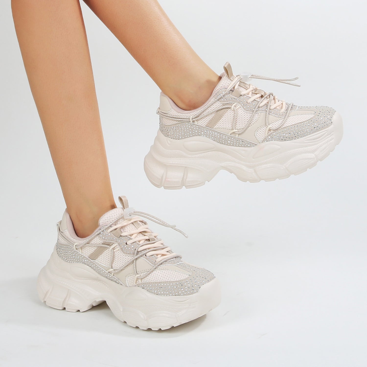 Rosa Chunky Rhinestone Mesh Sneakers