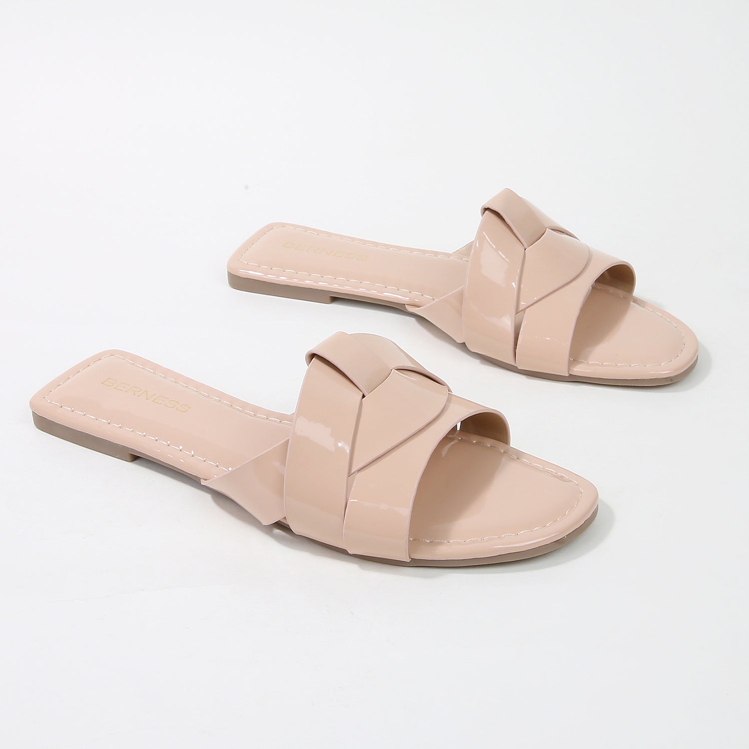 Topaz Glossy Patent Braided Slide Sandals