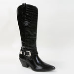 Tristen Glossy Croc-Print Buckle Cowboy Boots