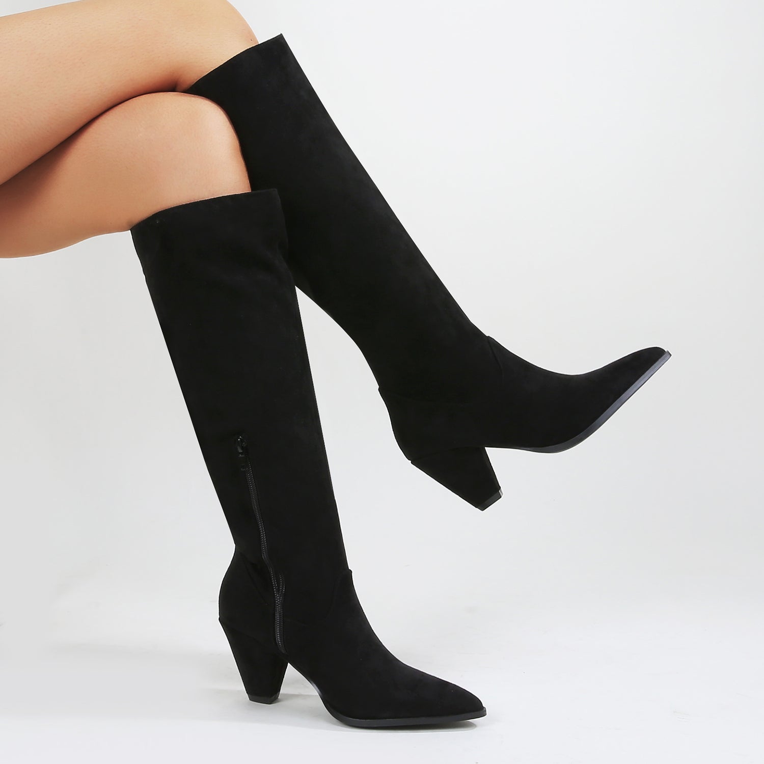 True Curve Collar Suede Knee High Boots