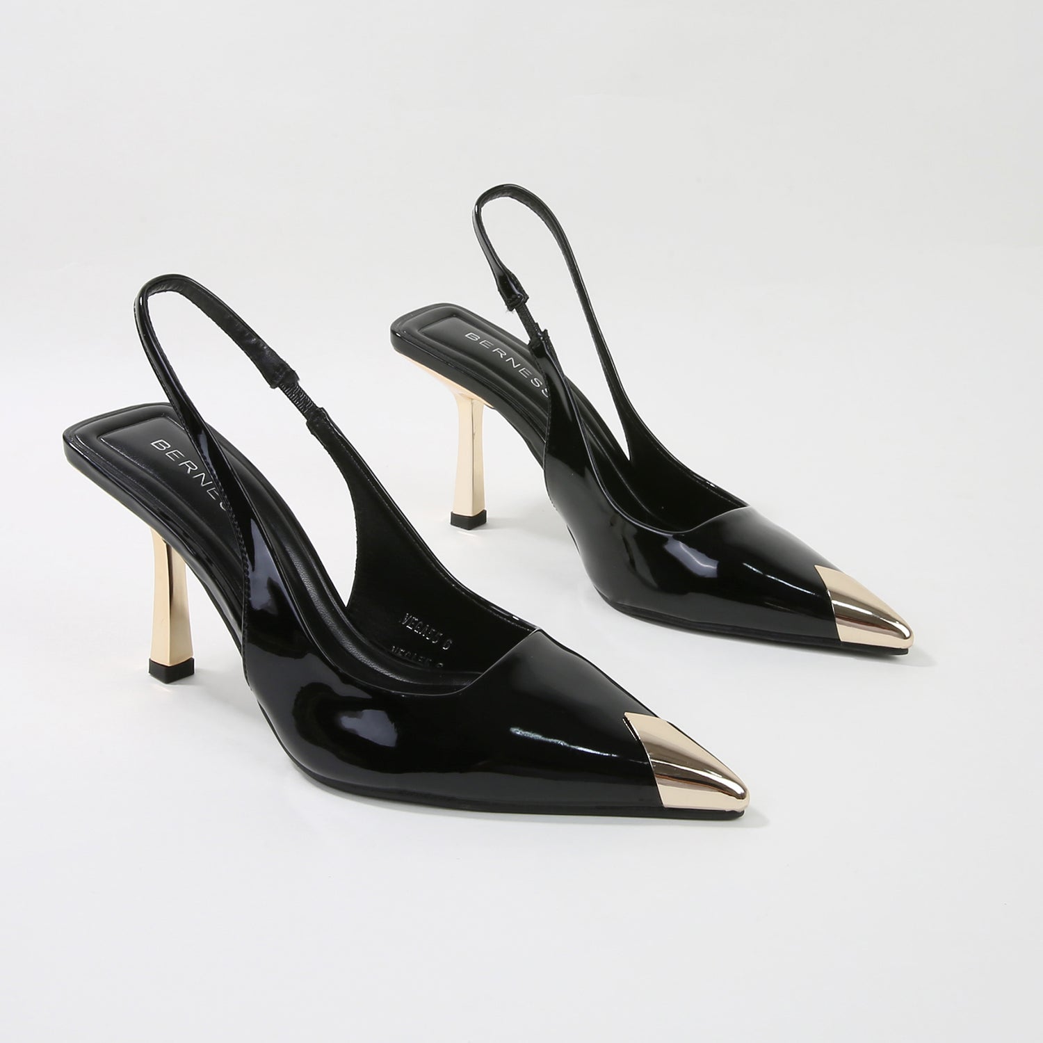 Vega Glossy Metallic Cap-Toe Slingback Heels