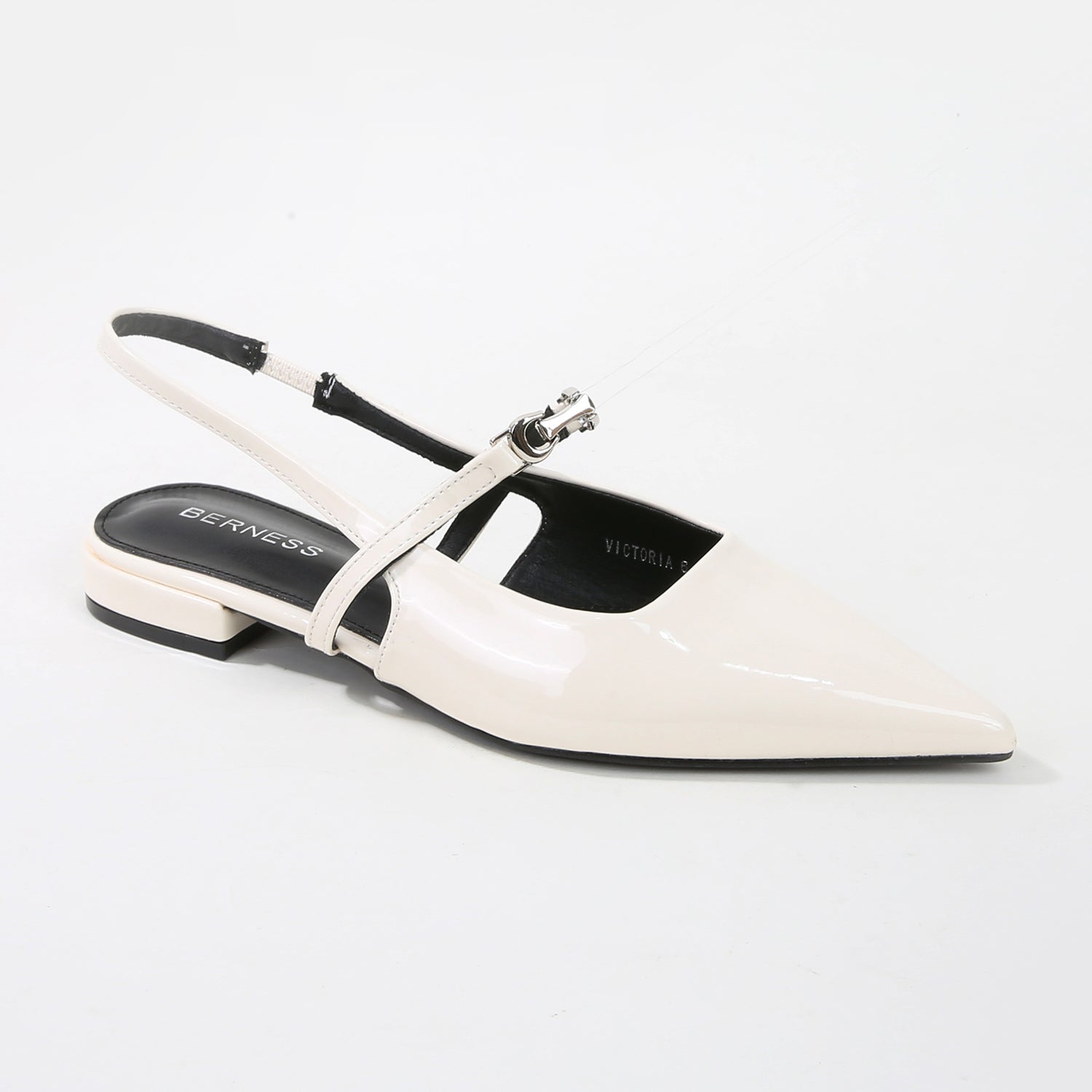 Victoria Patent Pointed Flats with Sleek Strap Detail