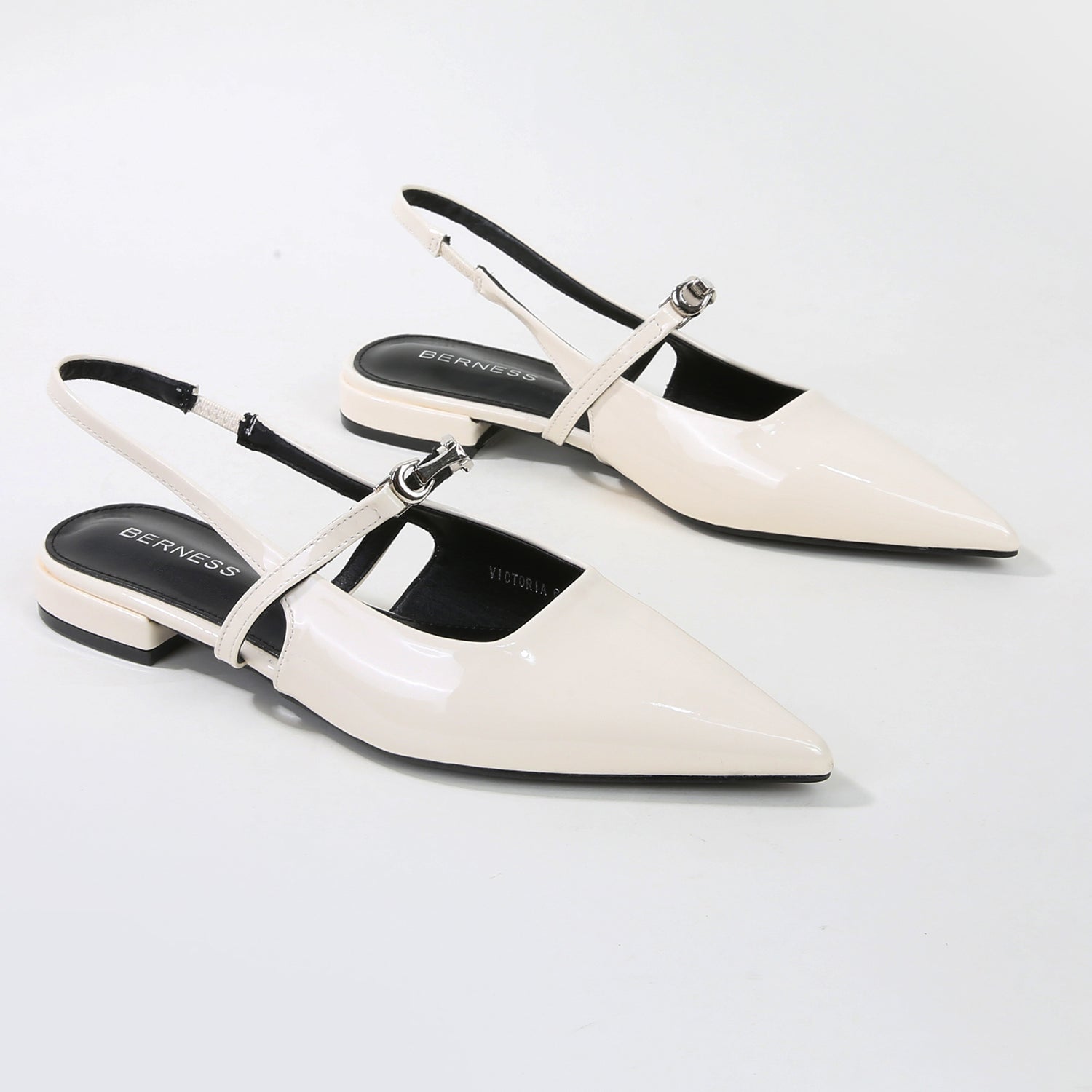Victoria Patent Pointed Flats with Sleek Strap Detail