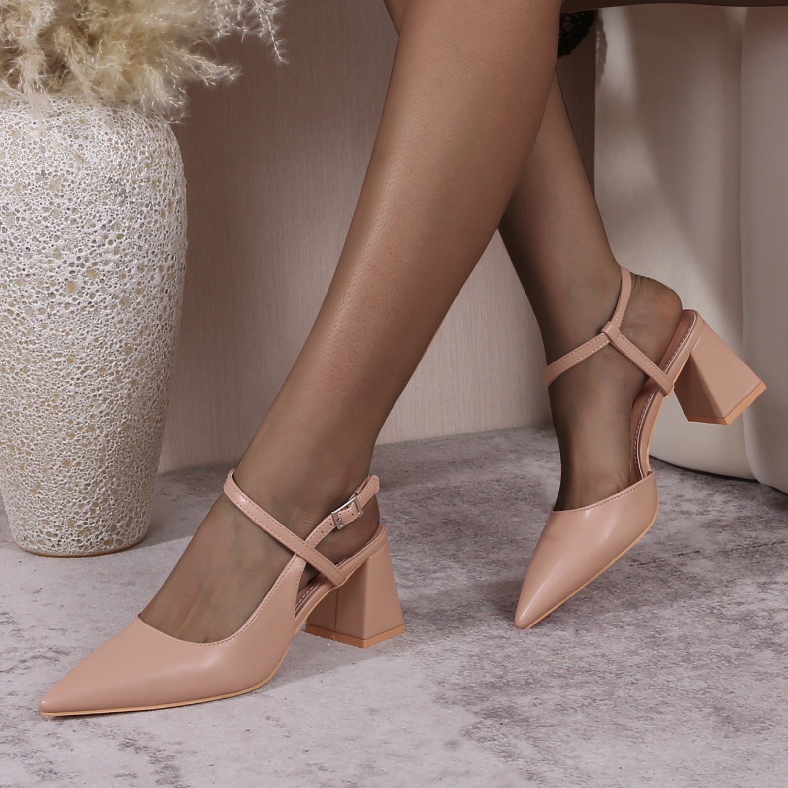 Nude pointed toe block heel best sale