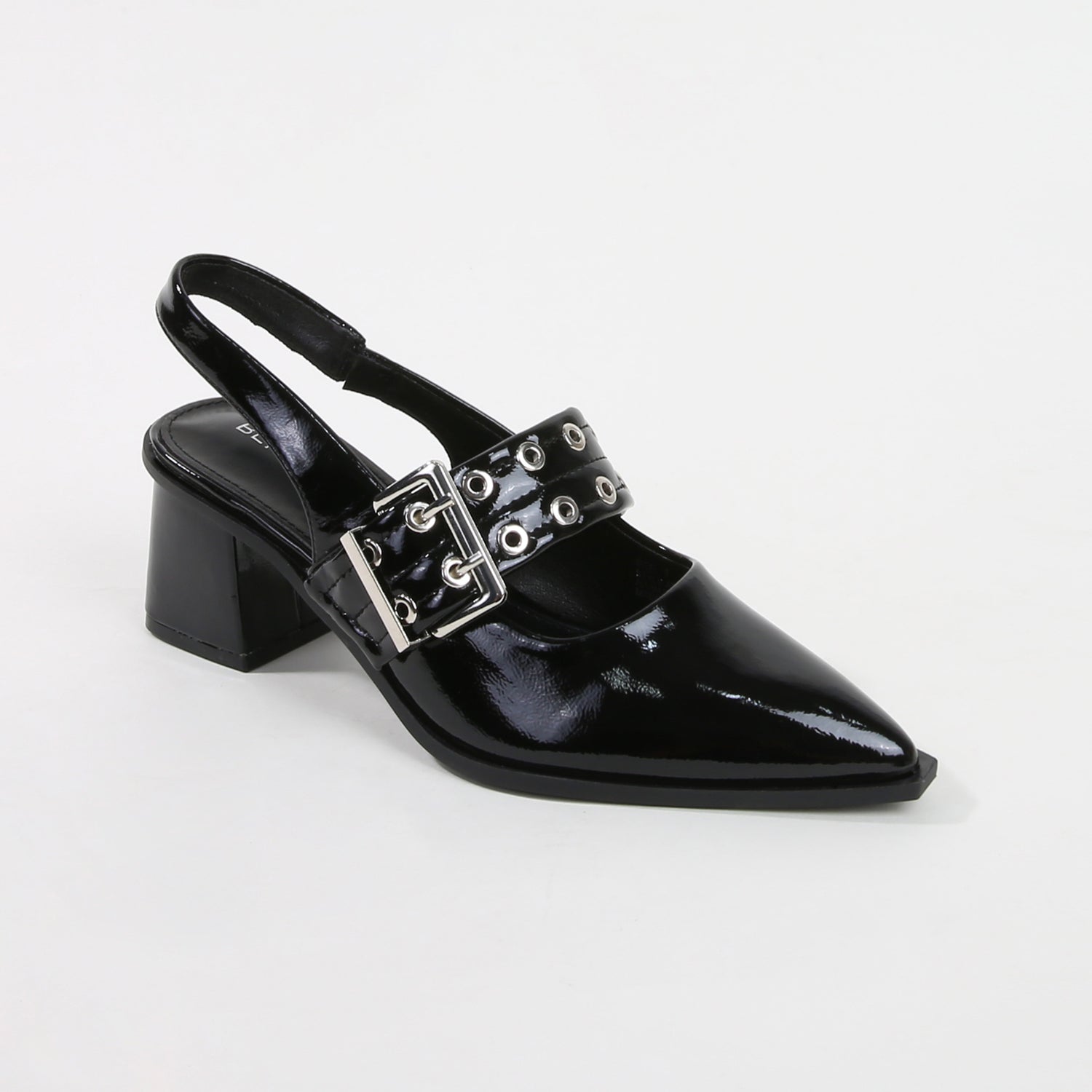 Abigail Black Patent Buckle Slingback Block Heels