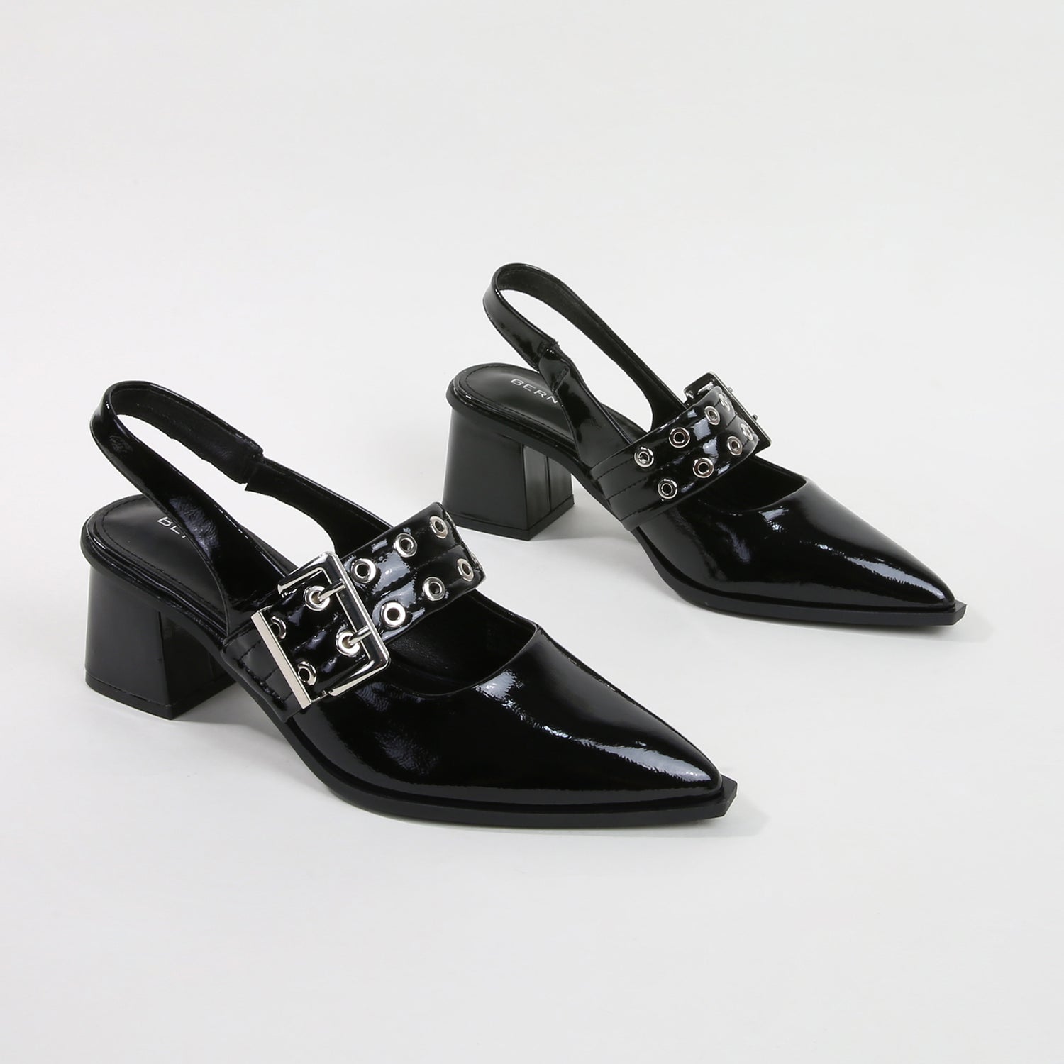 Abigail Black Patent Buckle Slingback Block Heels