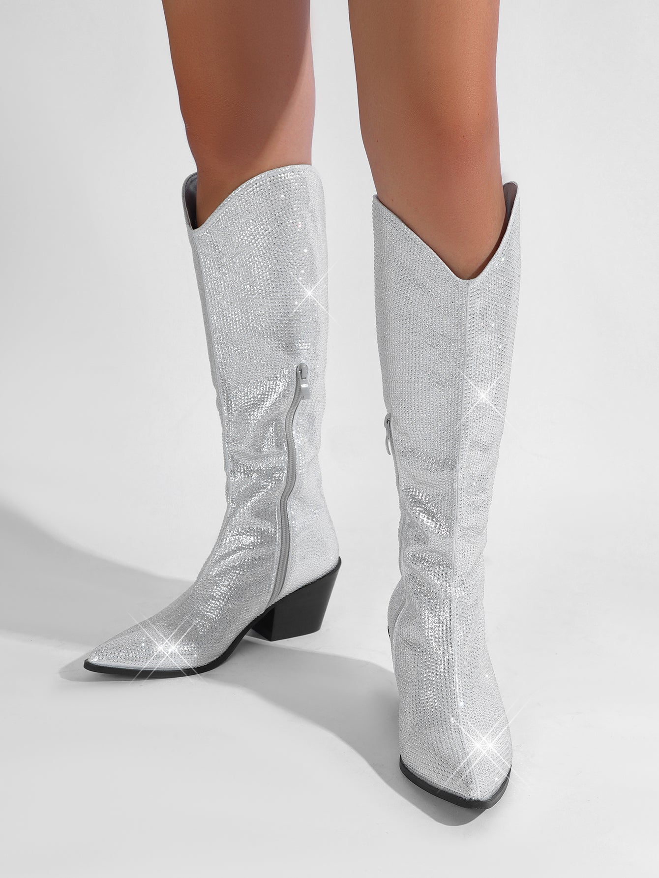 Aanika Silver Shimmer Rhinestone Western Boots