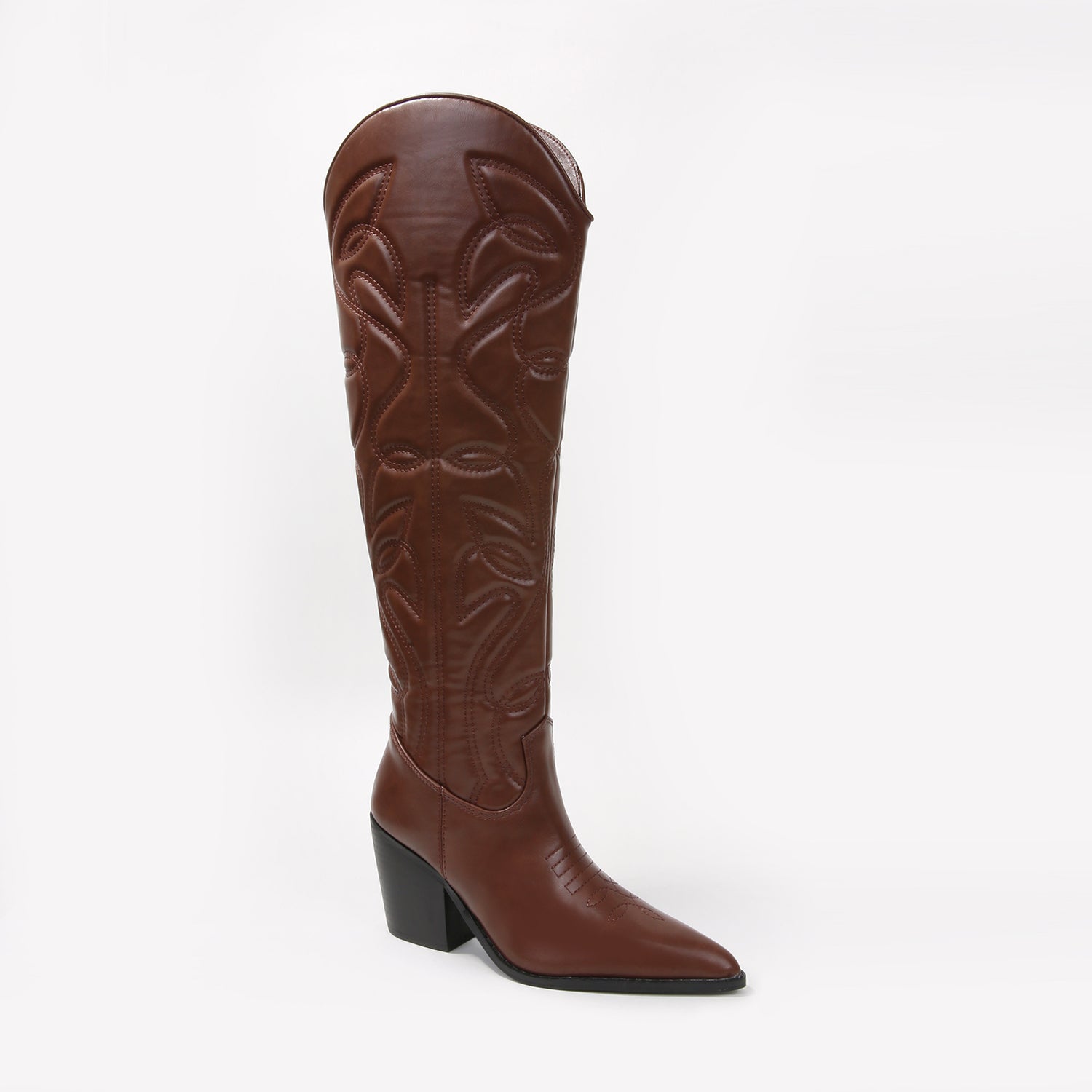 Anniston Embossed Stitching Western Knee-High Boots