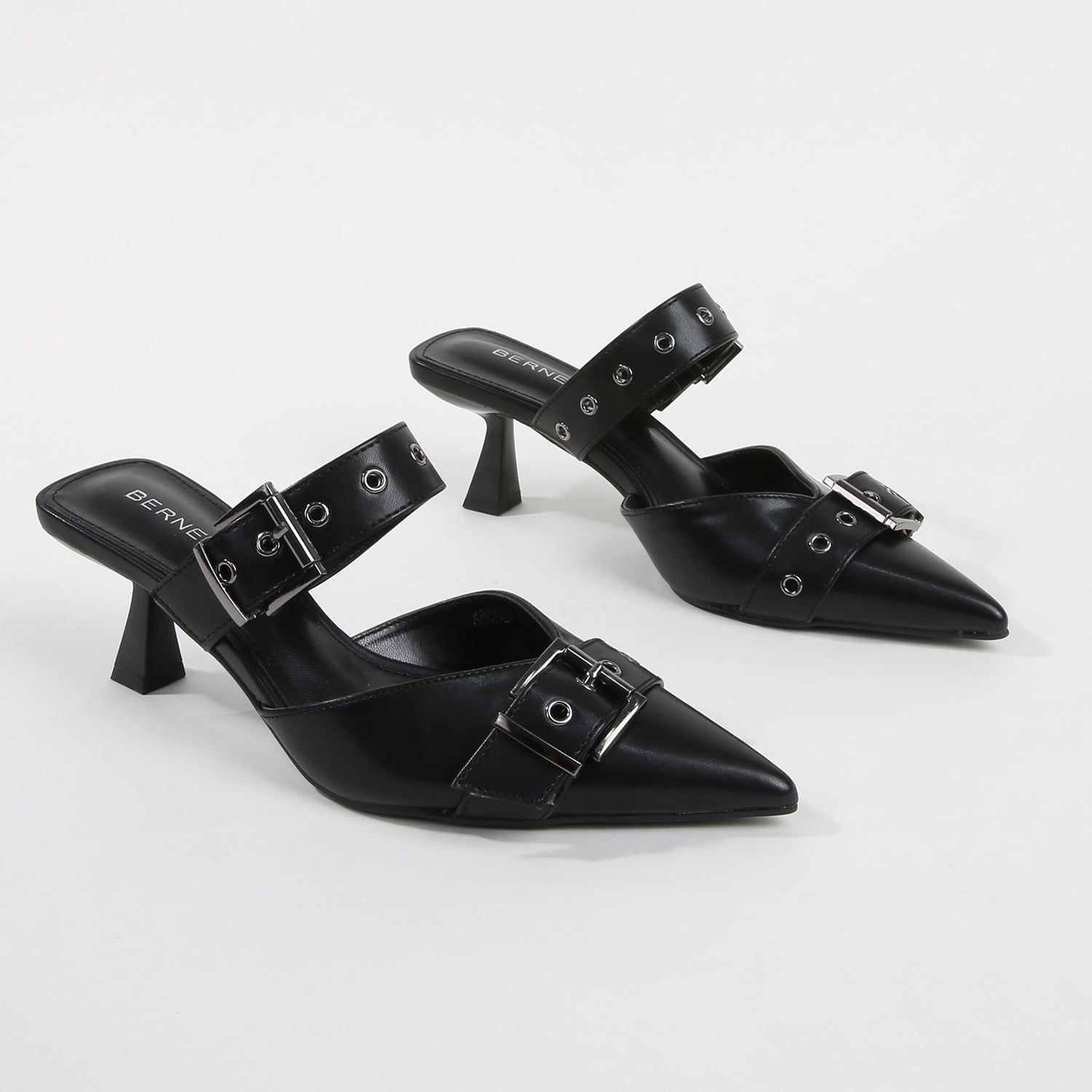 Archer Black Double Buckle Mule Heels