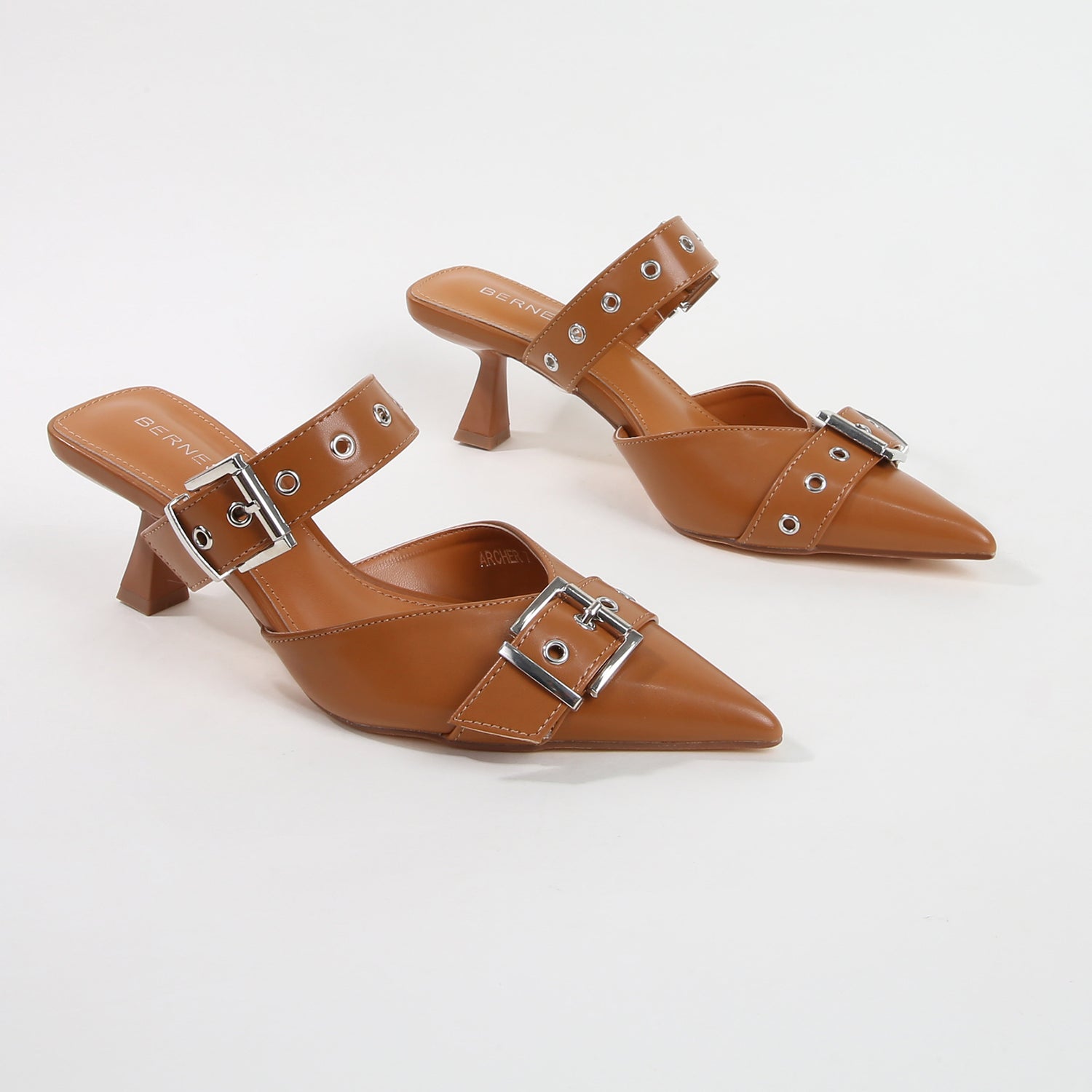 Archer Camel Double Buckle Mule Heels