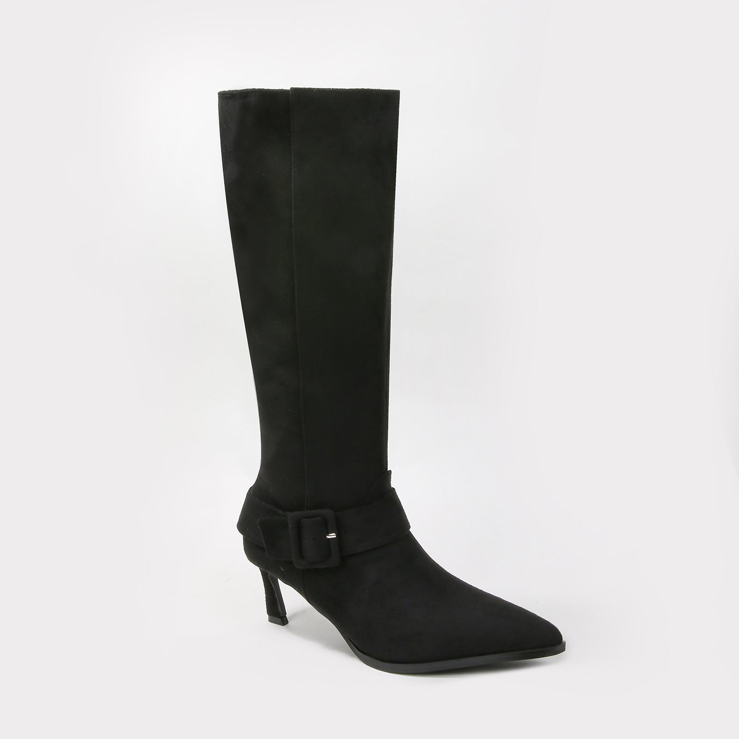 Aston Knee-High Suede Boots with Oversized Buckle Detail