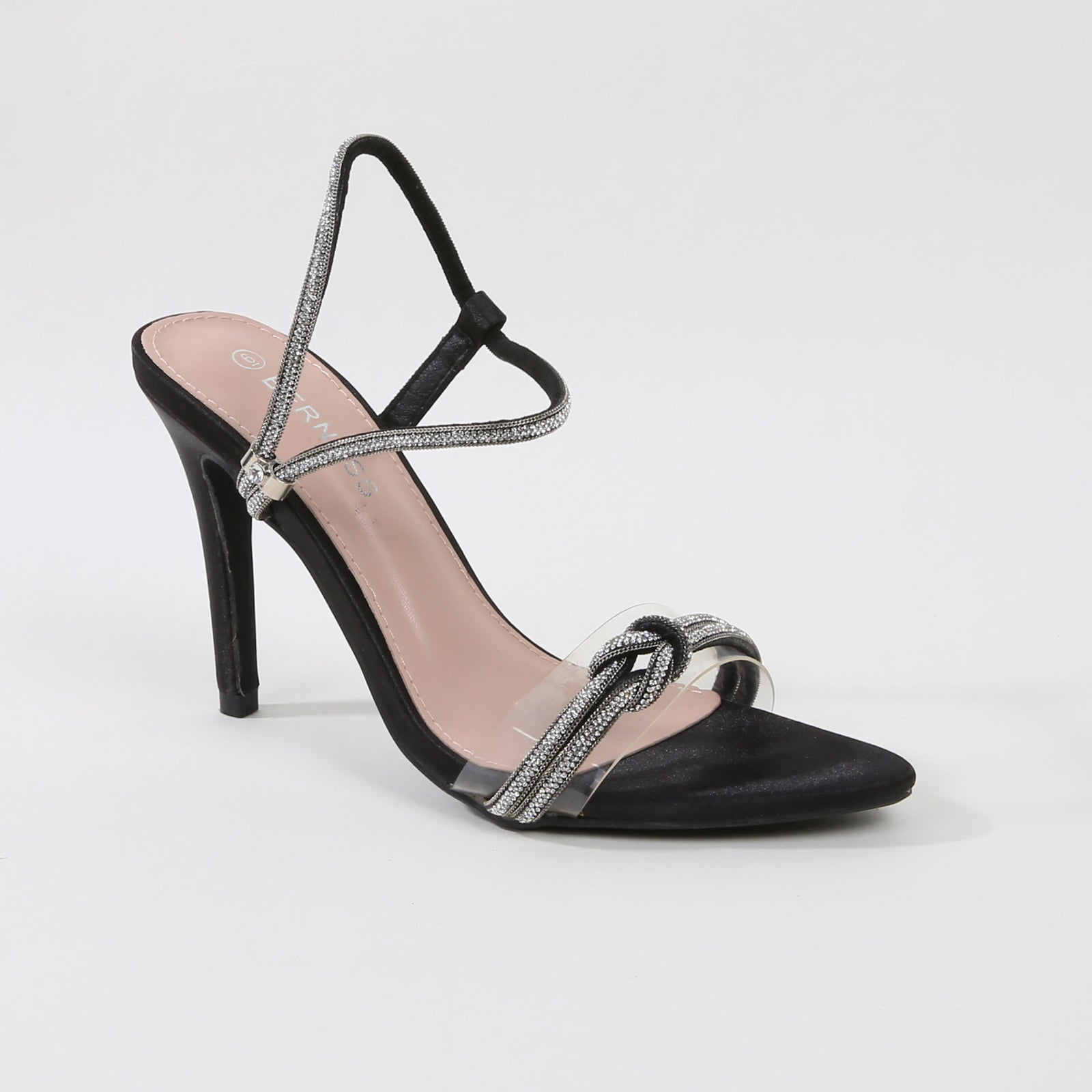 Women's Ruby Stiletto Heeled Sandals with Rhinestone Knot Detail | BERNESS