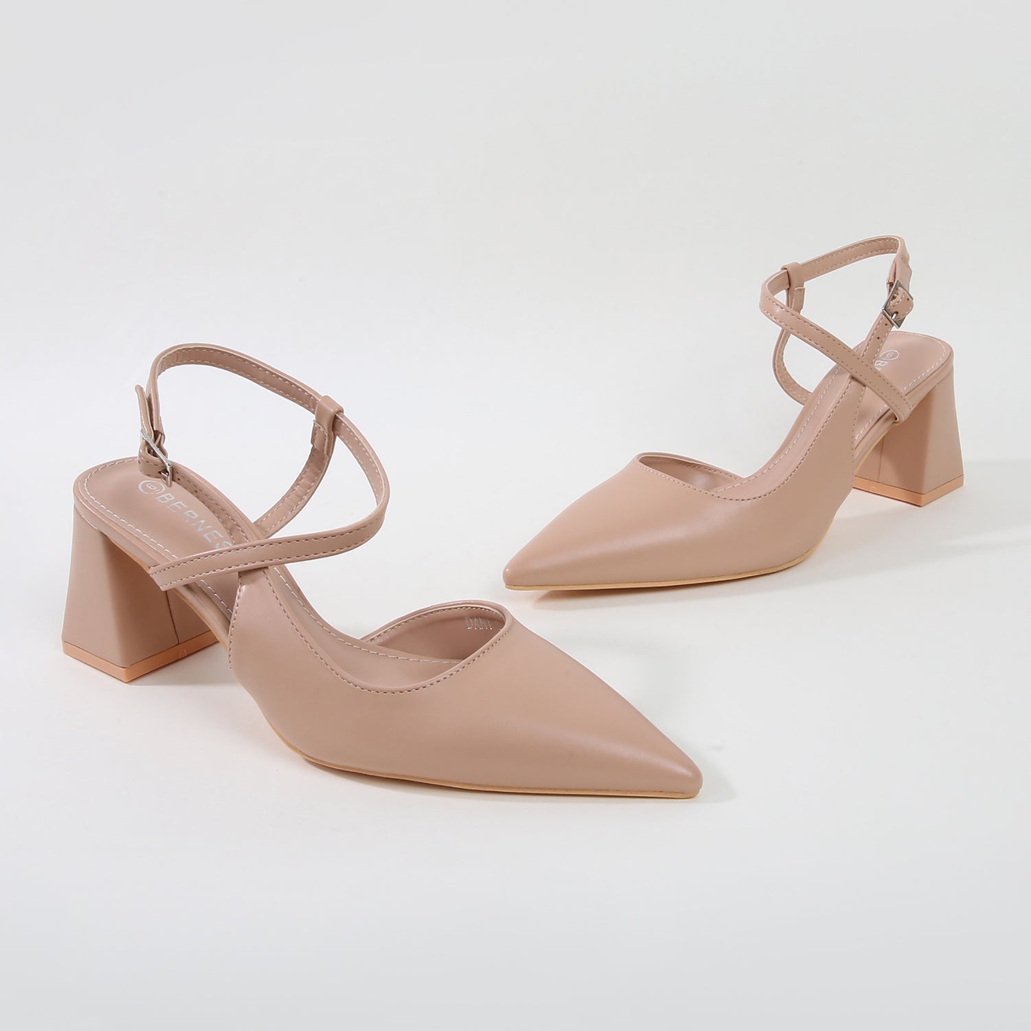 Dani Pointed Toe Ankle Strap Block Pump Heels