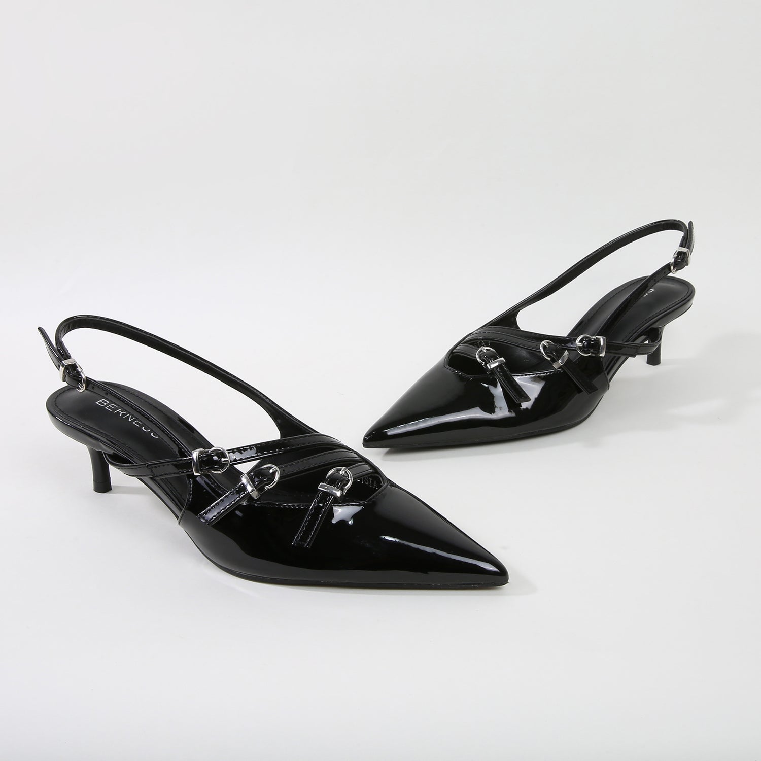 Calista Patent Leather Buckle Straps Slingback Kitten Heels