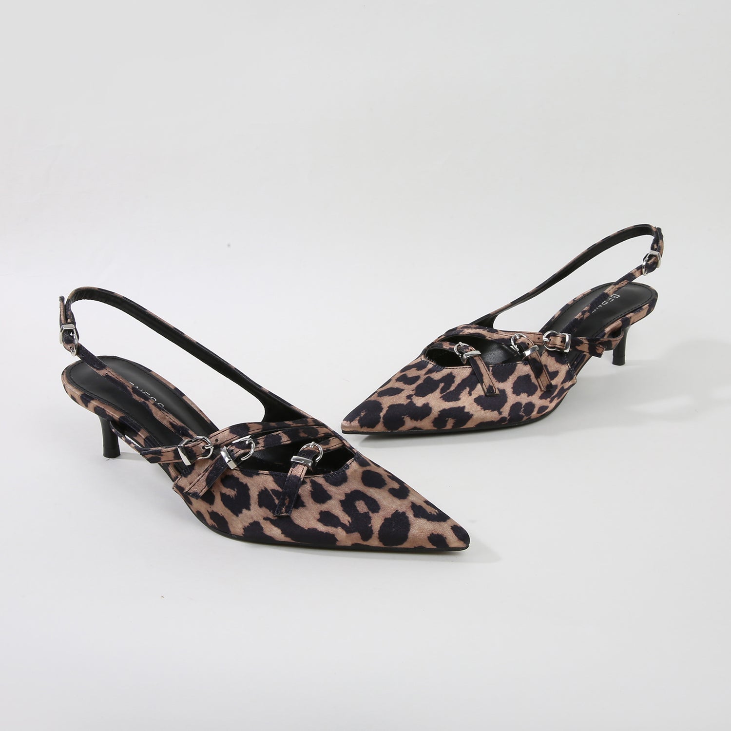 Calista Leopard Print Buckle Straps Slingback Kitten Heels