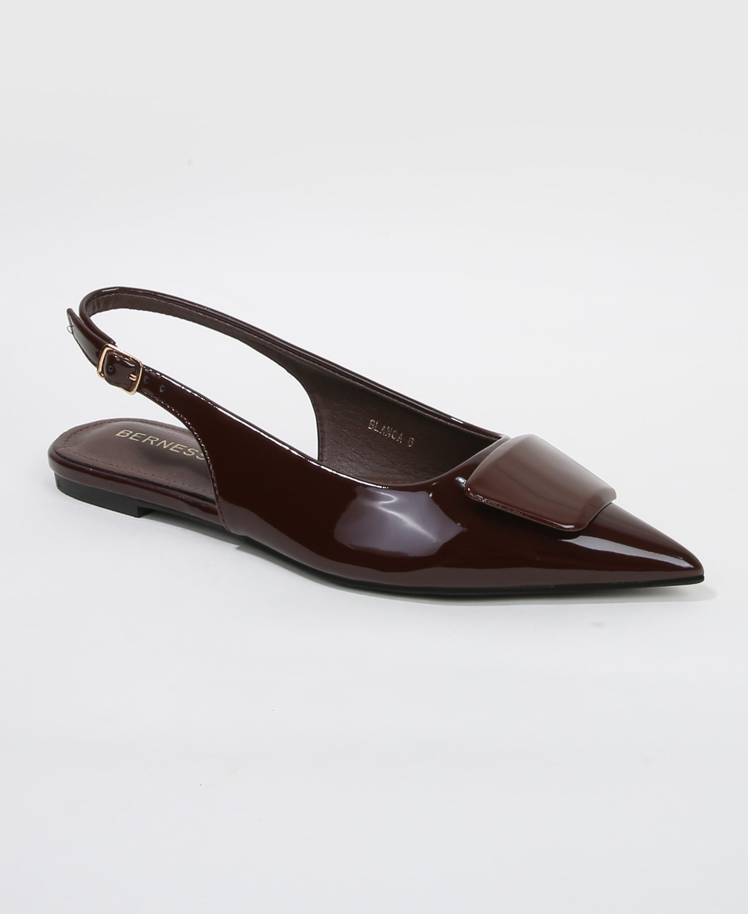 Blanca Patent Slingback Flats with Geometric Vamp Accent