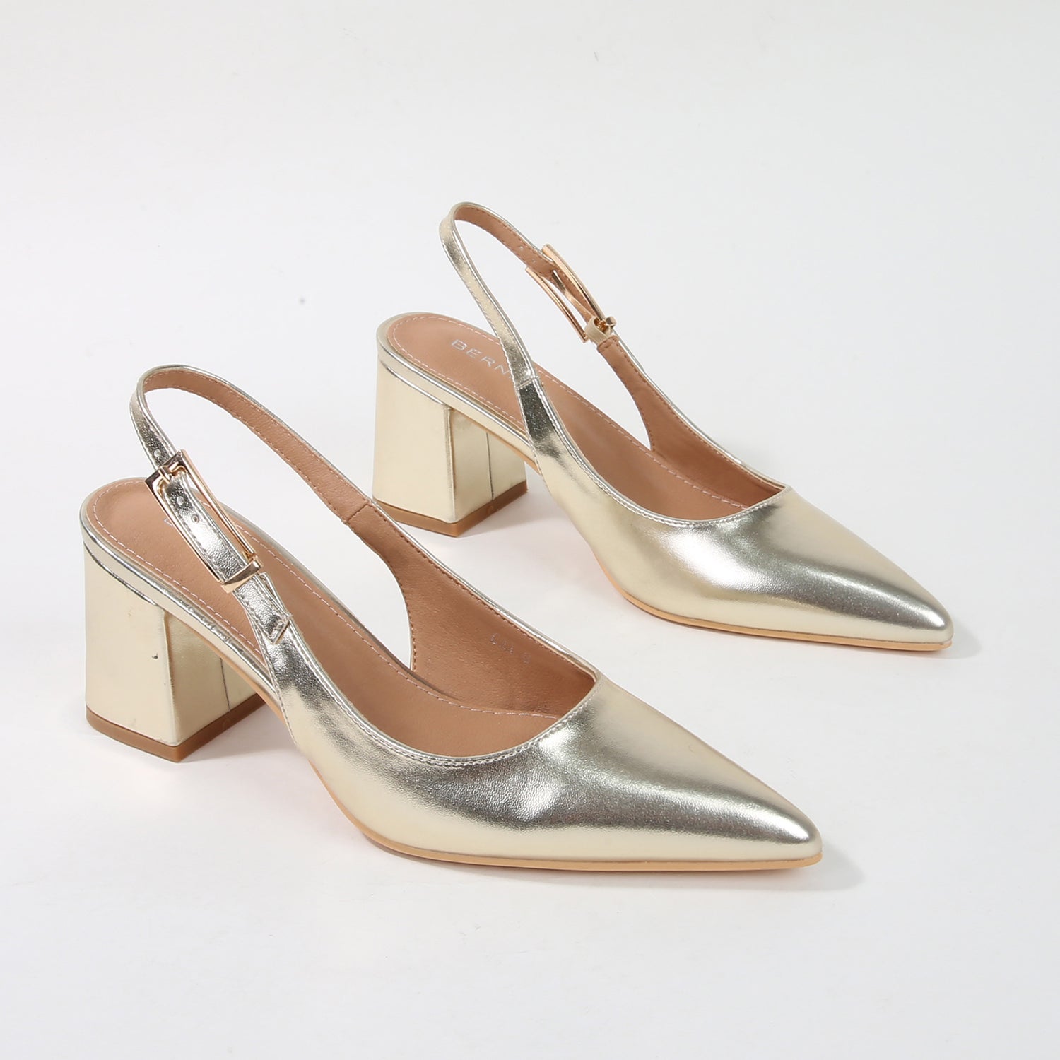 Cai Patent Block Heel Slingback Pumps